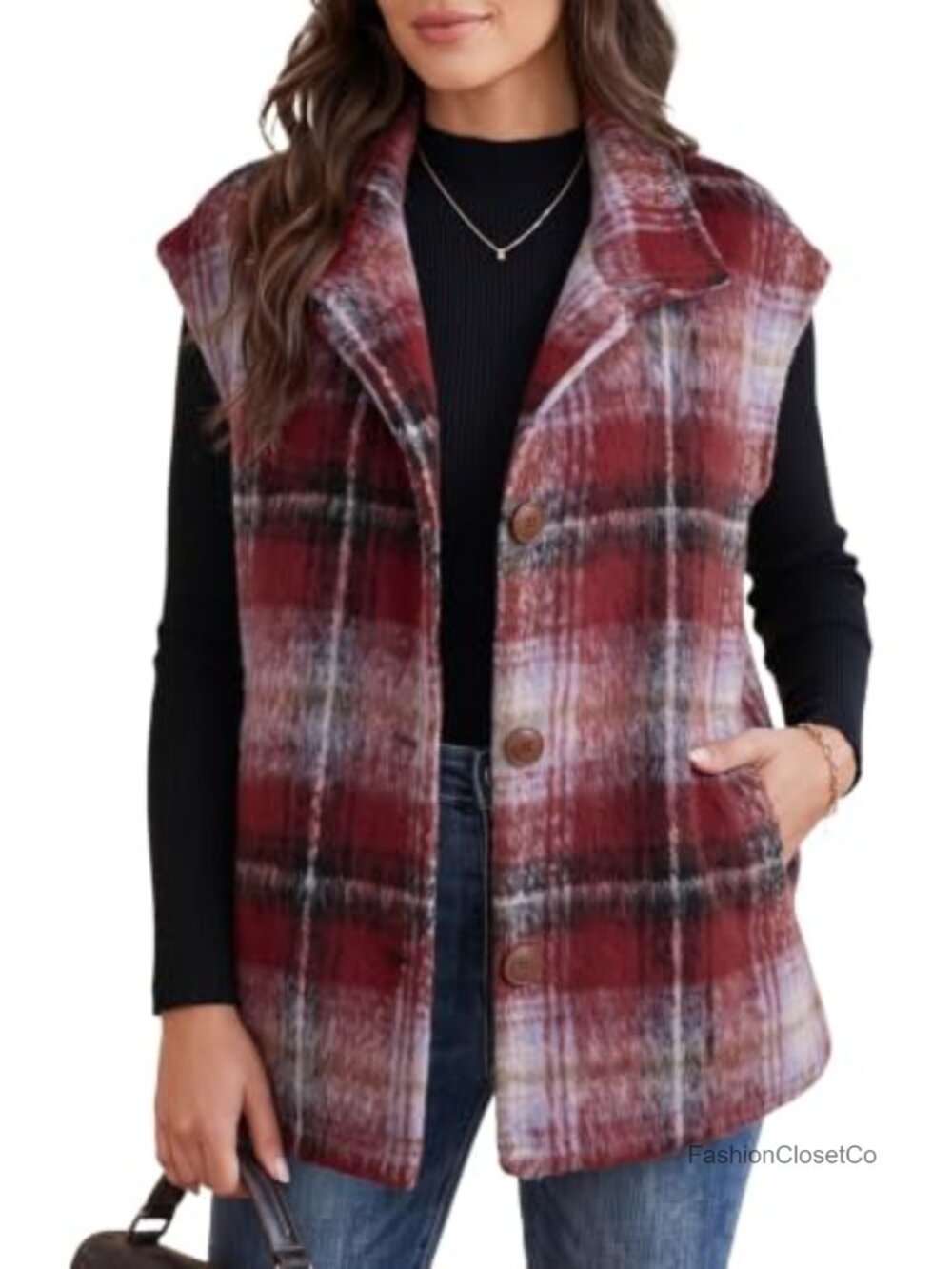 Oversized Plaid Vest Tops for Women Cap Sleeve Button Front Layering